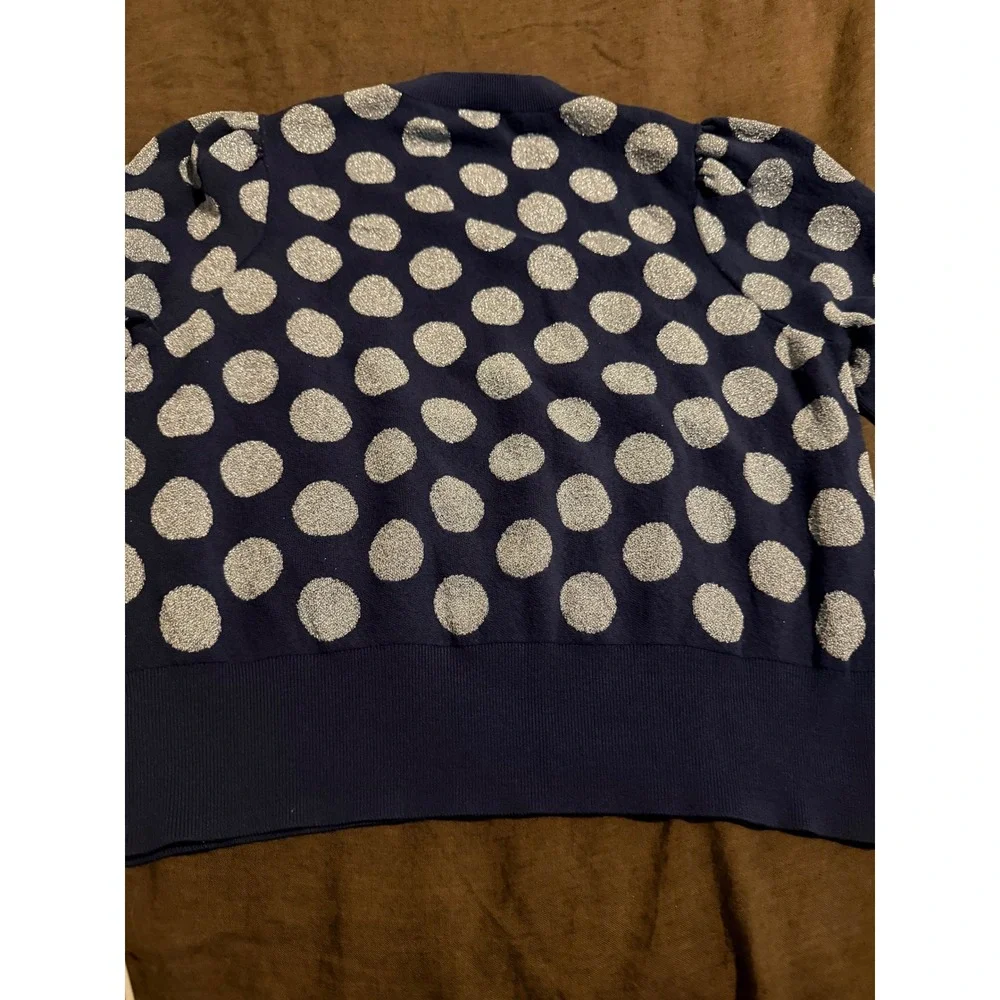 Kate Spade New York Womens XL Blue Metallic Polka Dot Short Sleeve Sweater Top